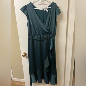 Addition Elle size 18 blue/ teal silk long v neck dress